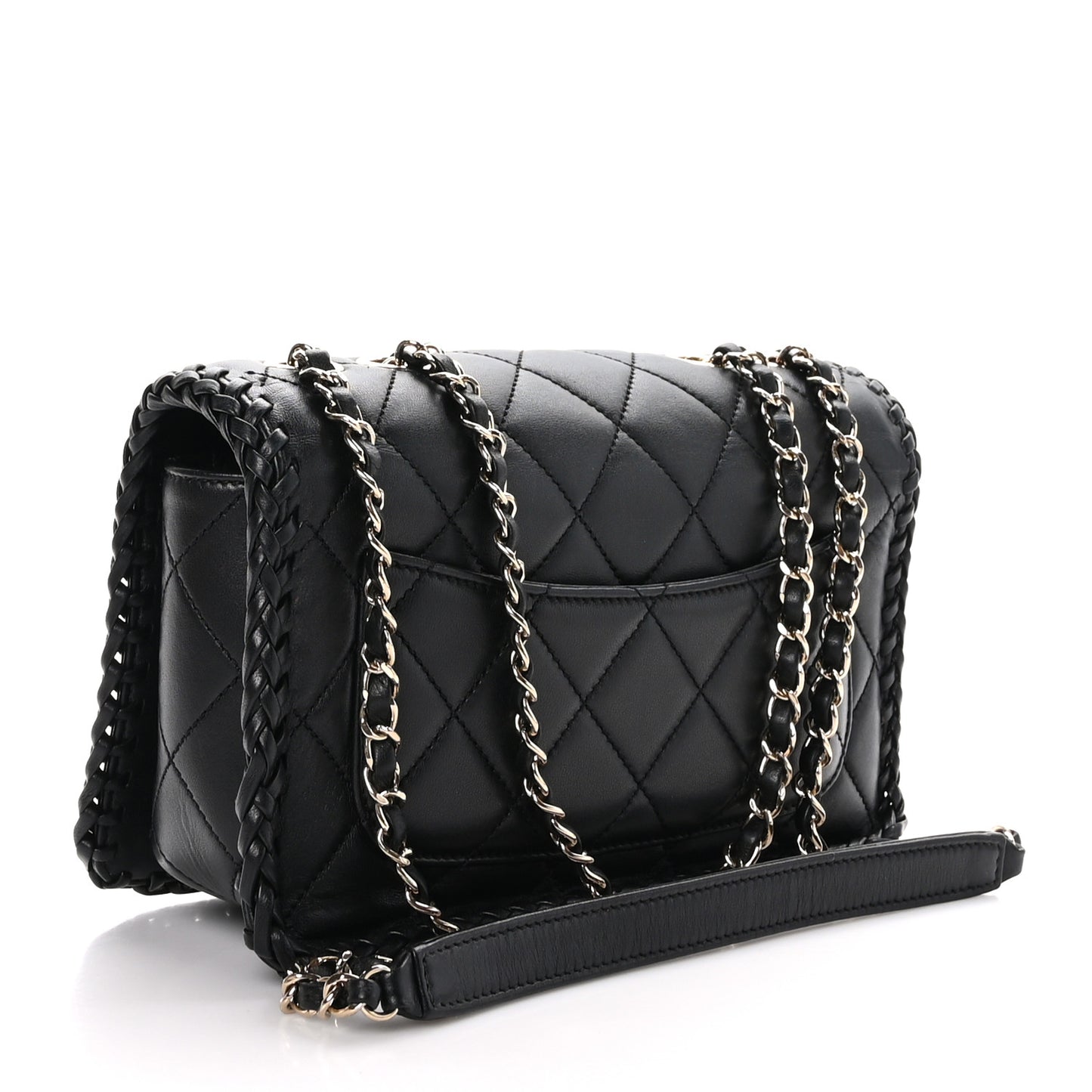 Lambskin Quilted Medium Whipstitch Flap Bag Black