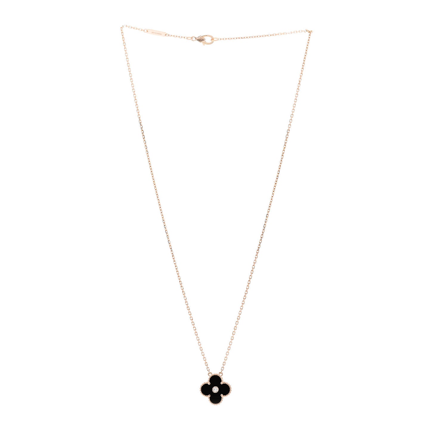 18K Rose Gold Diamond Black Onyx Vintage Alhambra Pendant Necklace