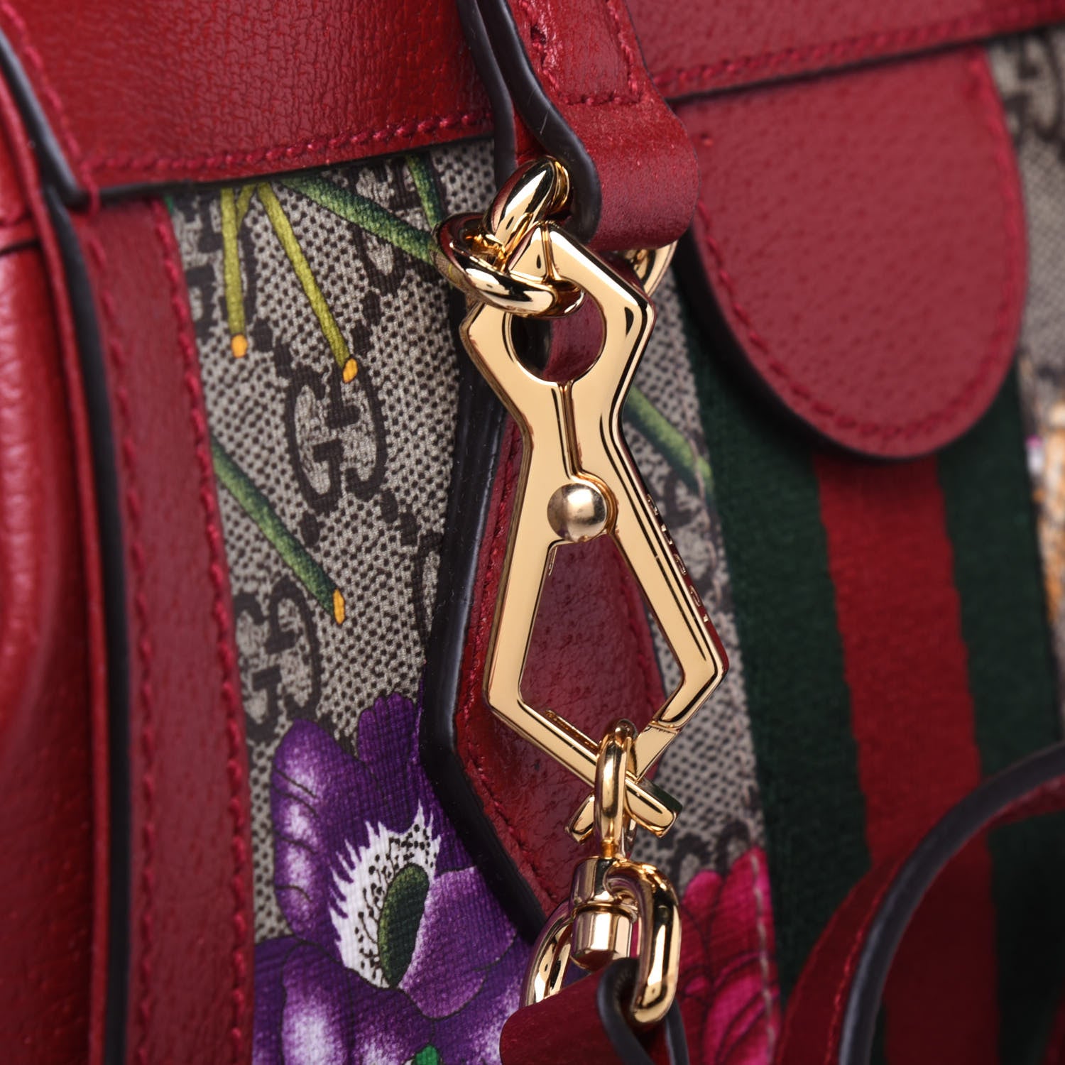 Gucci GG Supreme Monogram Flora Web Small Ophidia Tote Bag Red 13 of 15