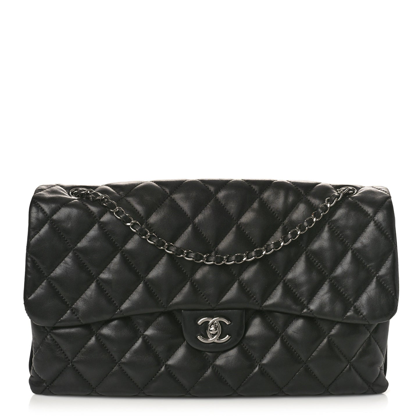 Lambskin Quilted Maxi 3 Flap Black