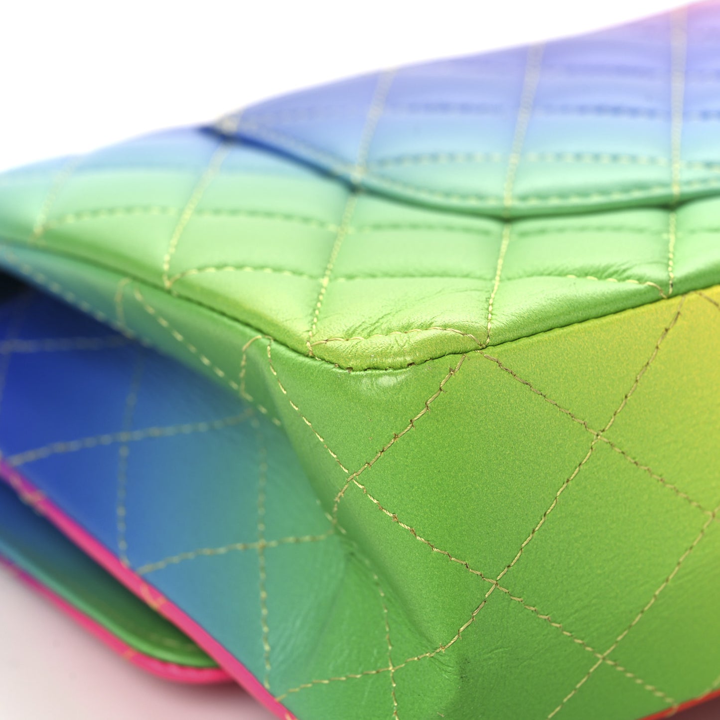 Calfskin Quilted Medium Rainbow Double Flap Multicolor