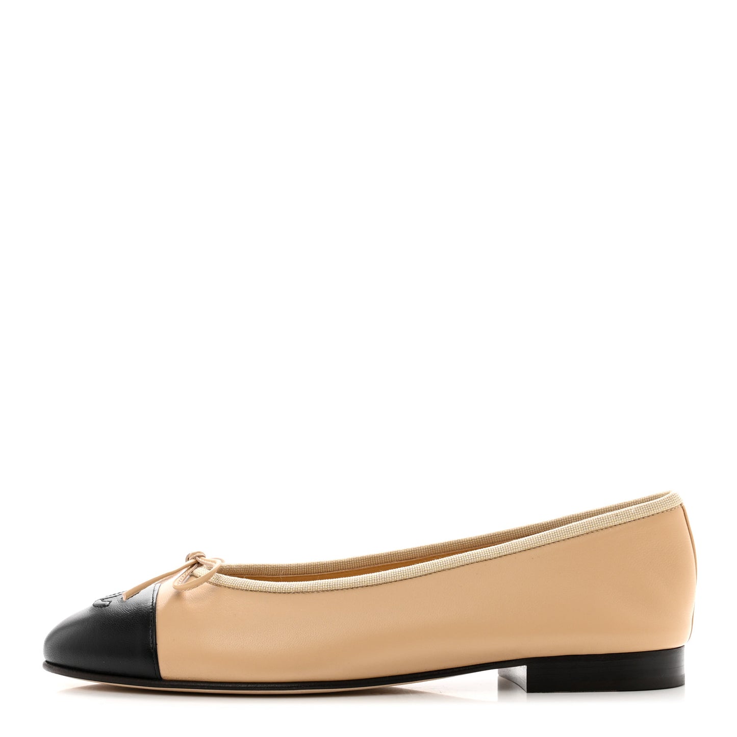 Lambskin Cap Toe CC Ballerina Flats 38 Beige Black