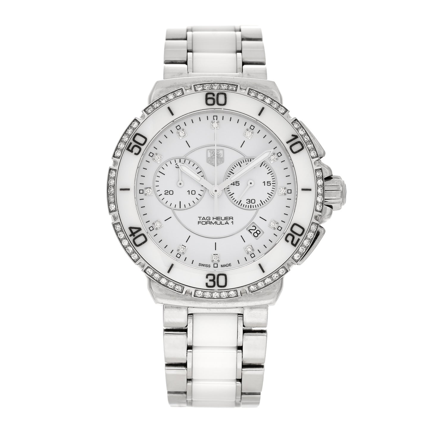Stainless Steel Ceramic Diamond Bezel 41mm Formula 1 Lady Quartz Watch White CAH1213
