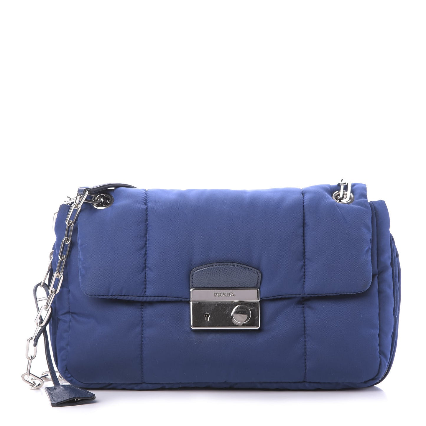 Tessuto Nylon Bomber Sound Chain Flap Shoulder Bag Bluette