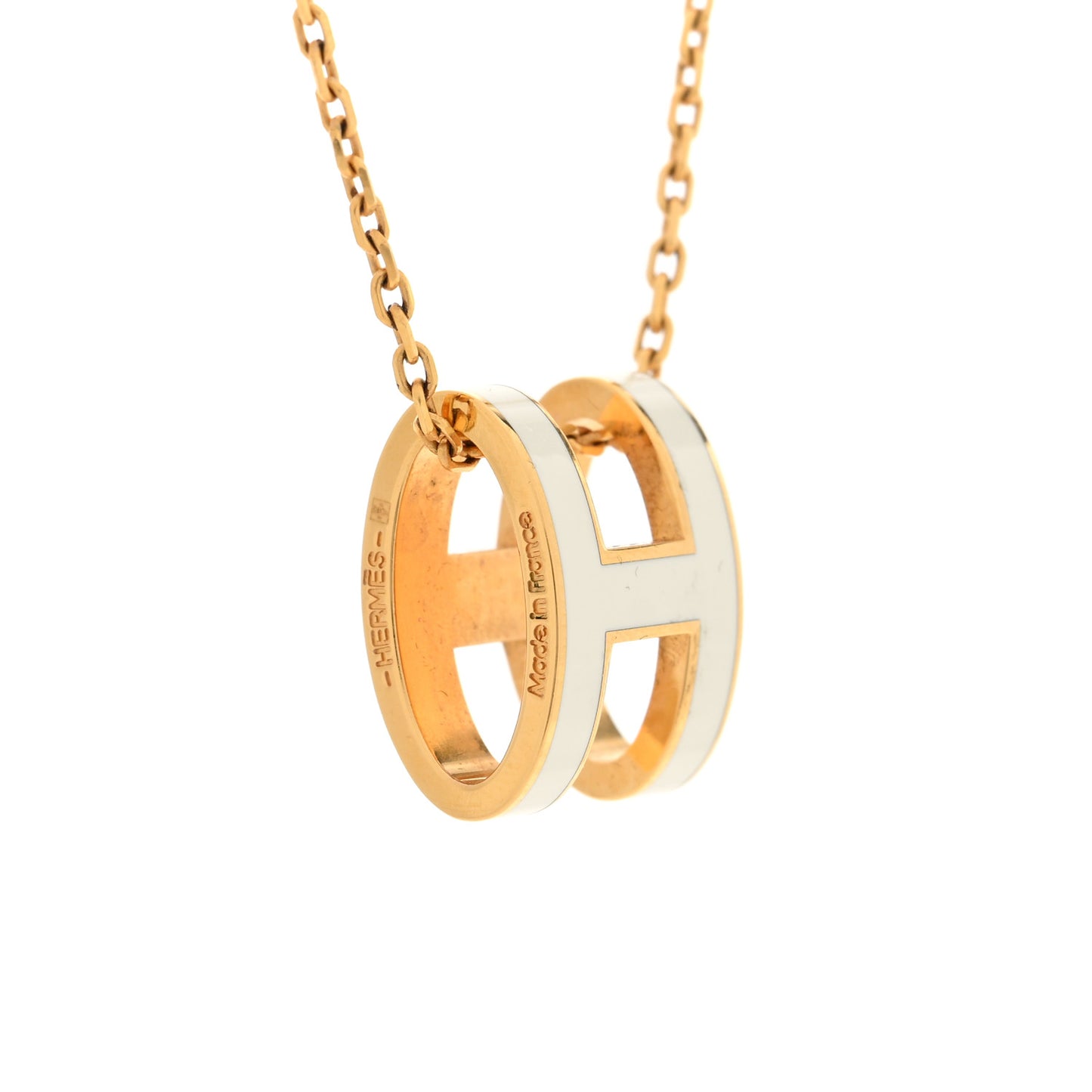 Lacquered Gold Pop H Pendant Necklace White