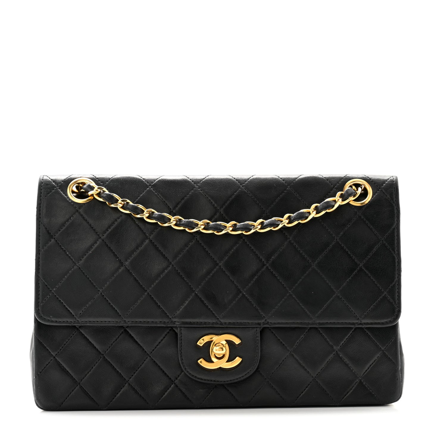 Lambskin Quilted Medium Double Flap Black