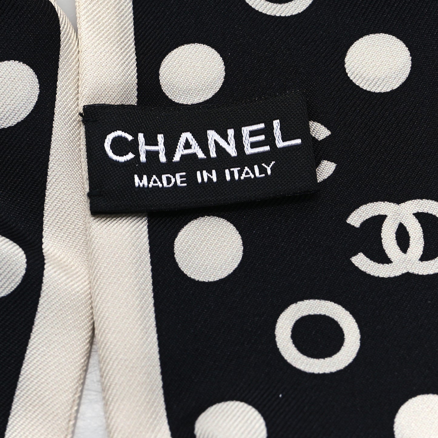 Silk CC Twilly Hair Tie Black White
