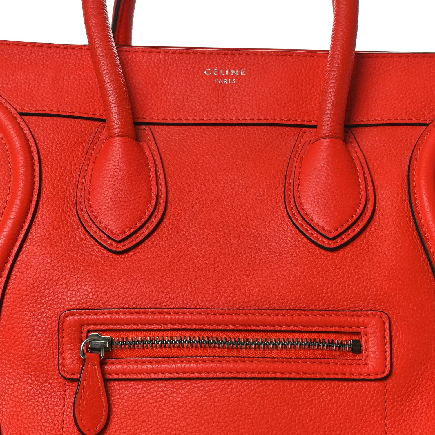Celine Drummed Calfskin Mini Luggage Coquelicot 7 of 11