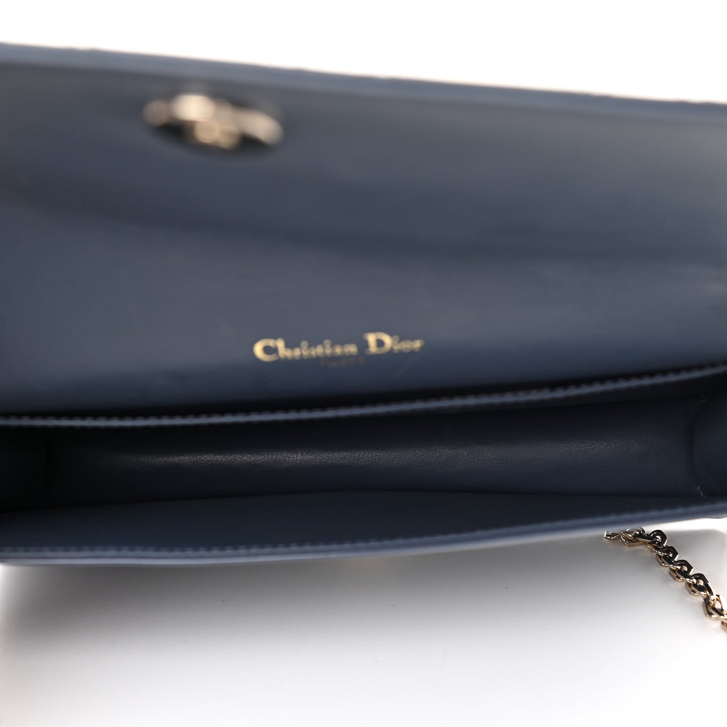 Patent Cannage Lady Dior Clutch Denim Blue