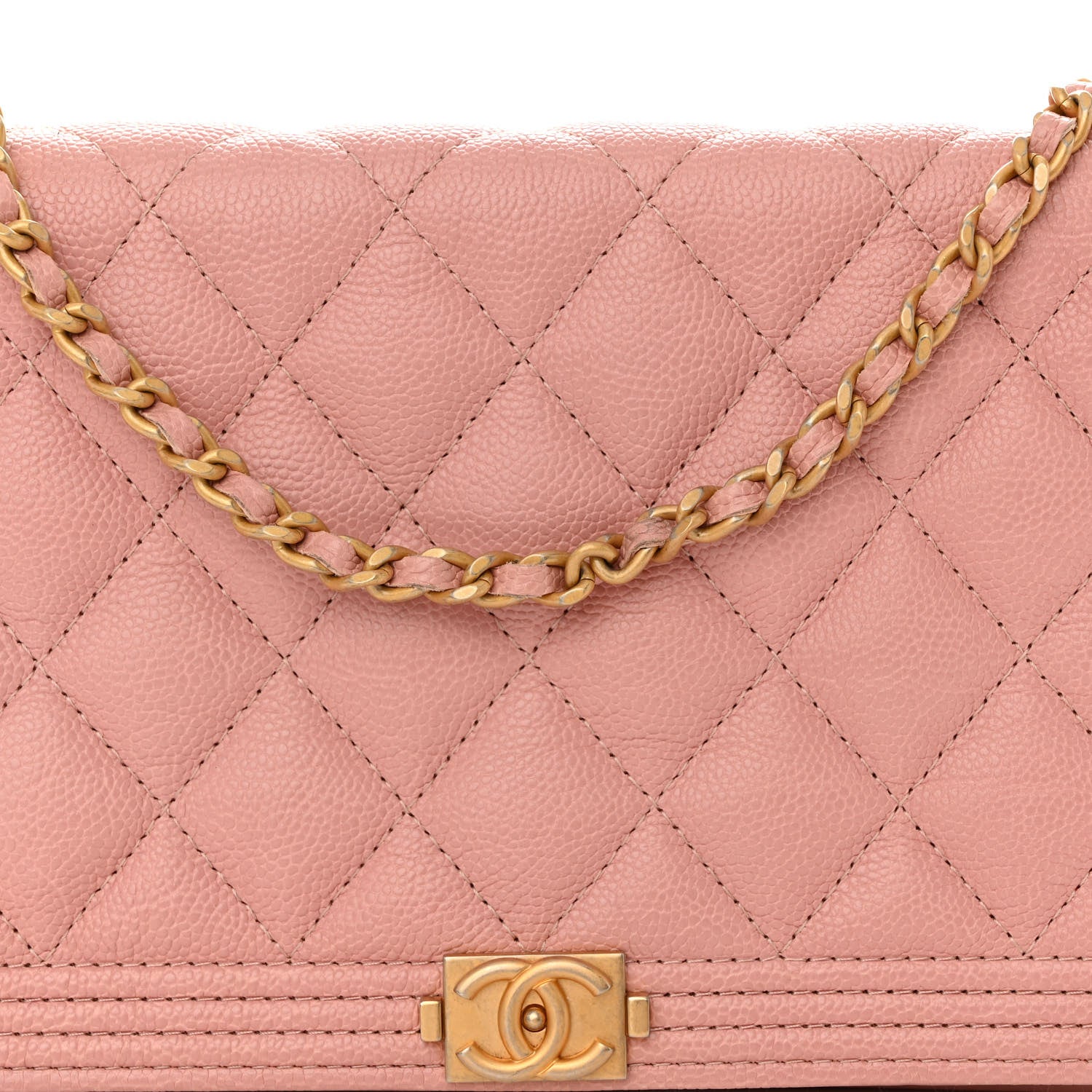 Chanel Caviar Quilted Boy Wallet On Chain WOC Pink 9 of 13