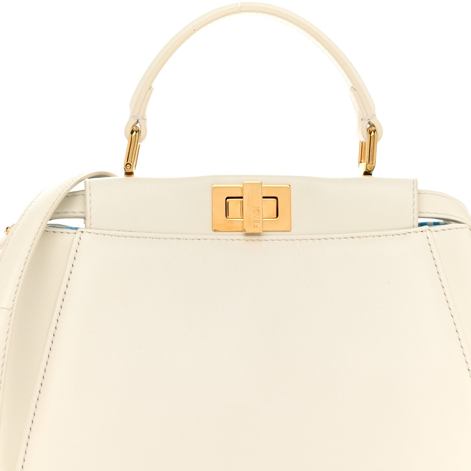 Fendi Gingham Embossed Mini Peekaboo Iconic Satchel White Ice Light Blue 8 of 10