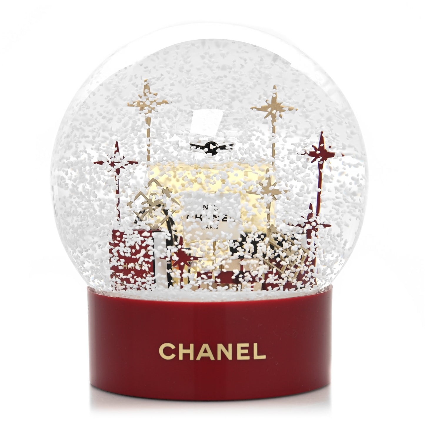 Glass N°5 Perfume Bottle Snow Globe Red