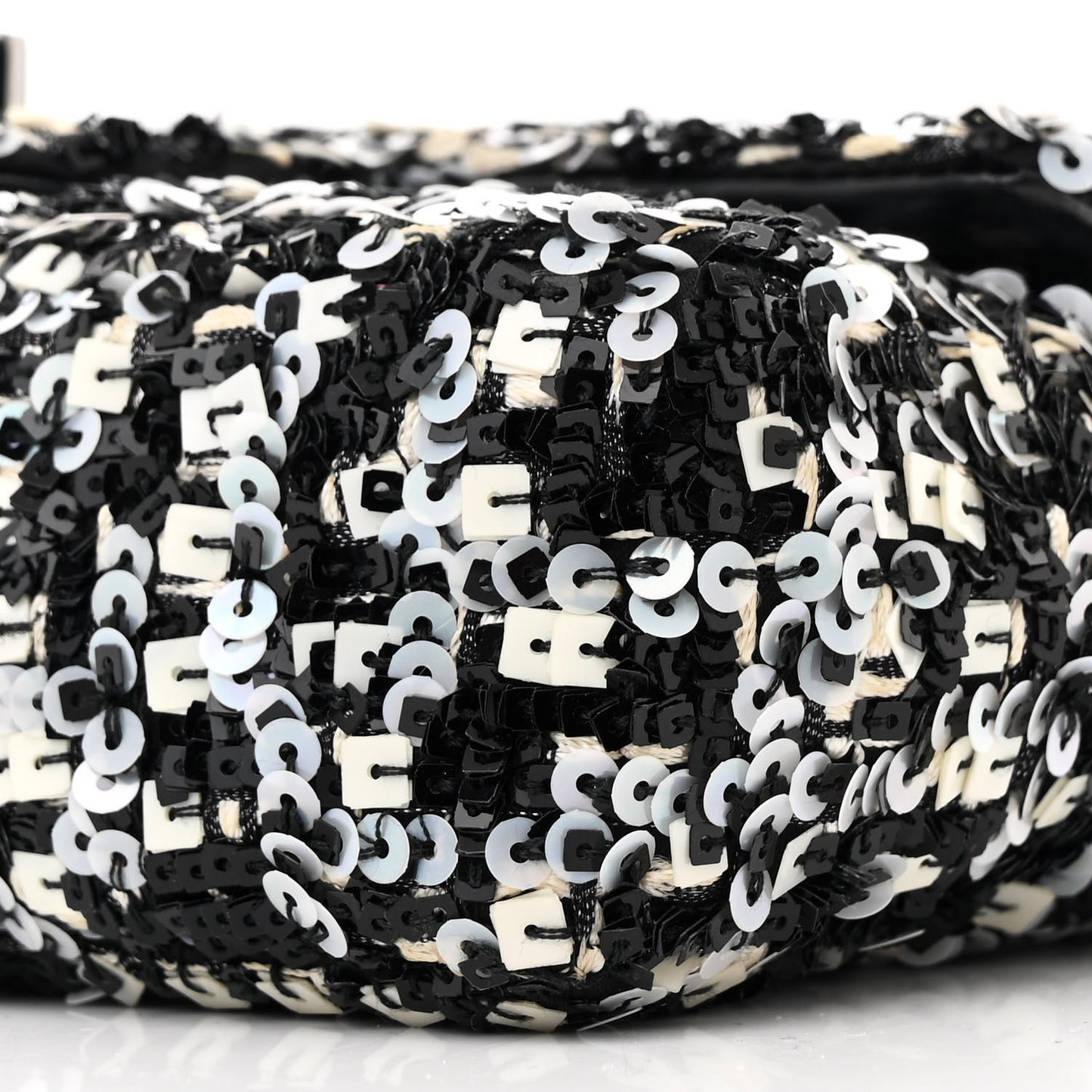 Sequin Lambskin Mini Flap Silver Black