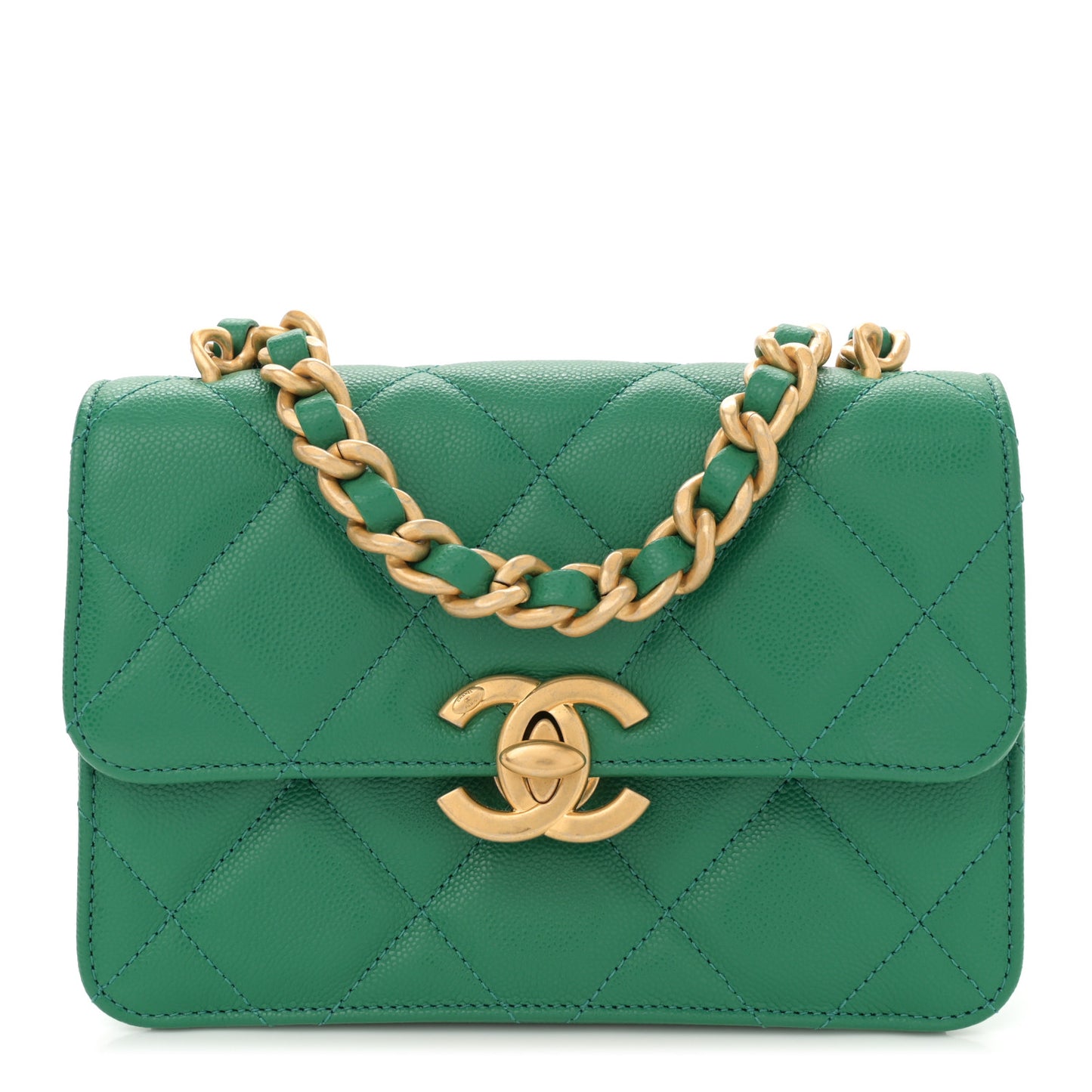 Caviar Quilted Mini CC Flap Green