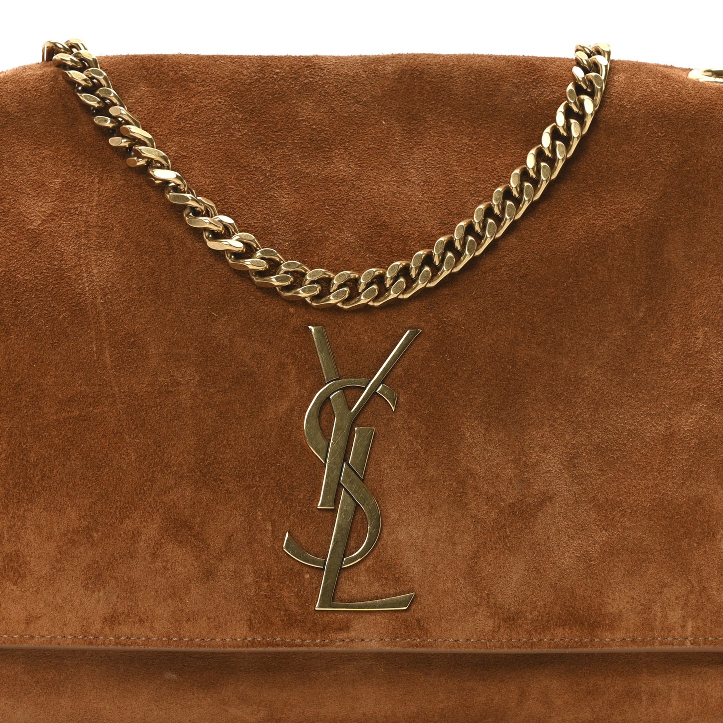 Smooth Calfskin Suede Medium Reversible Monogram Kate Satchel Light Ochre