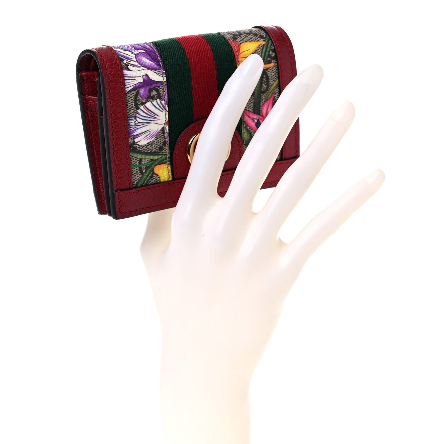 GG Supreme Monogram Flora Web Ophidia Card Case Red