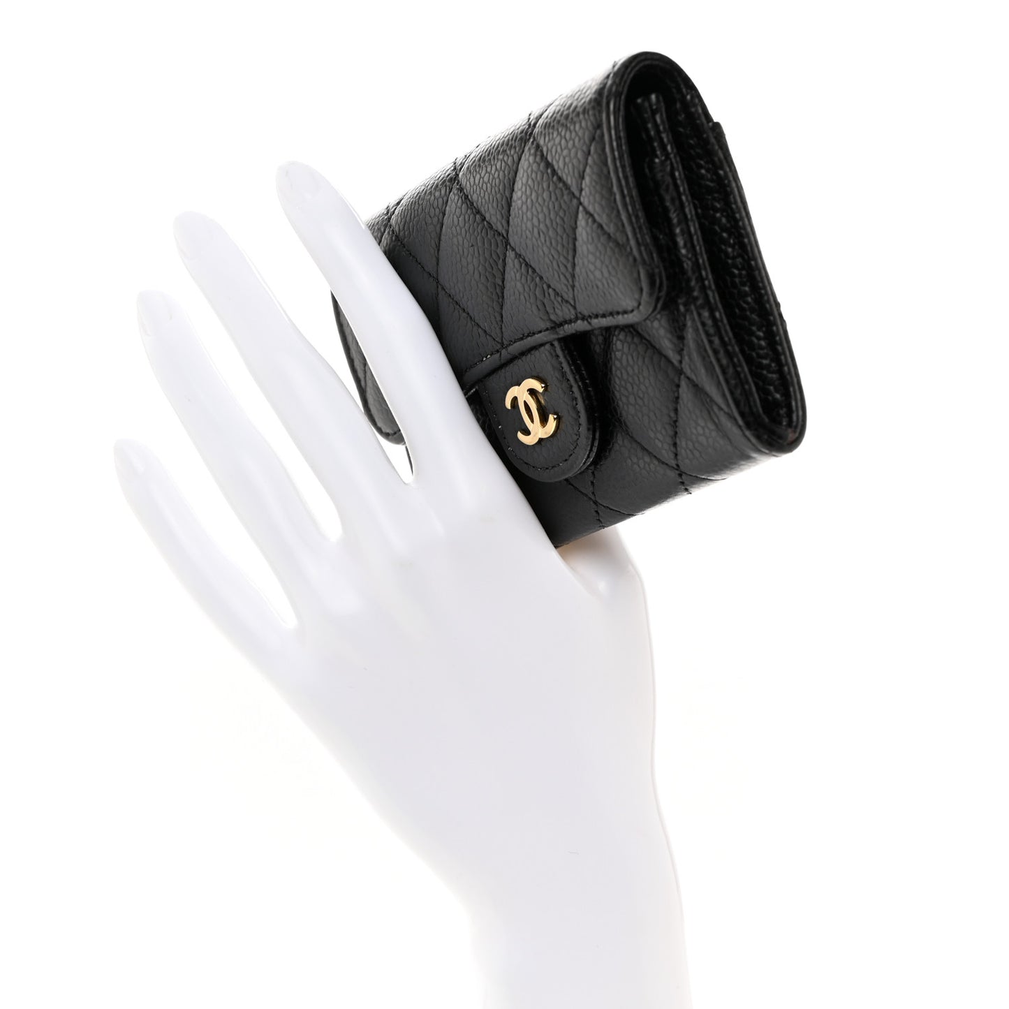 Caviar Quilted Flap Card Holder Wallet Black