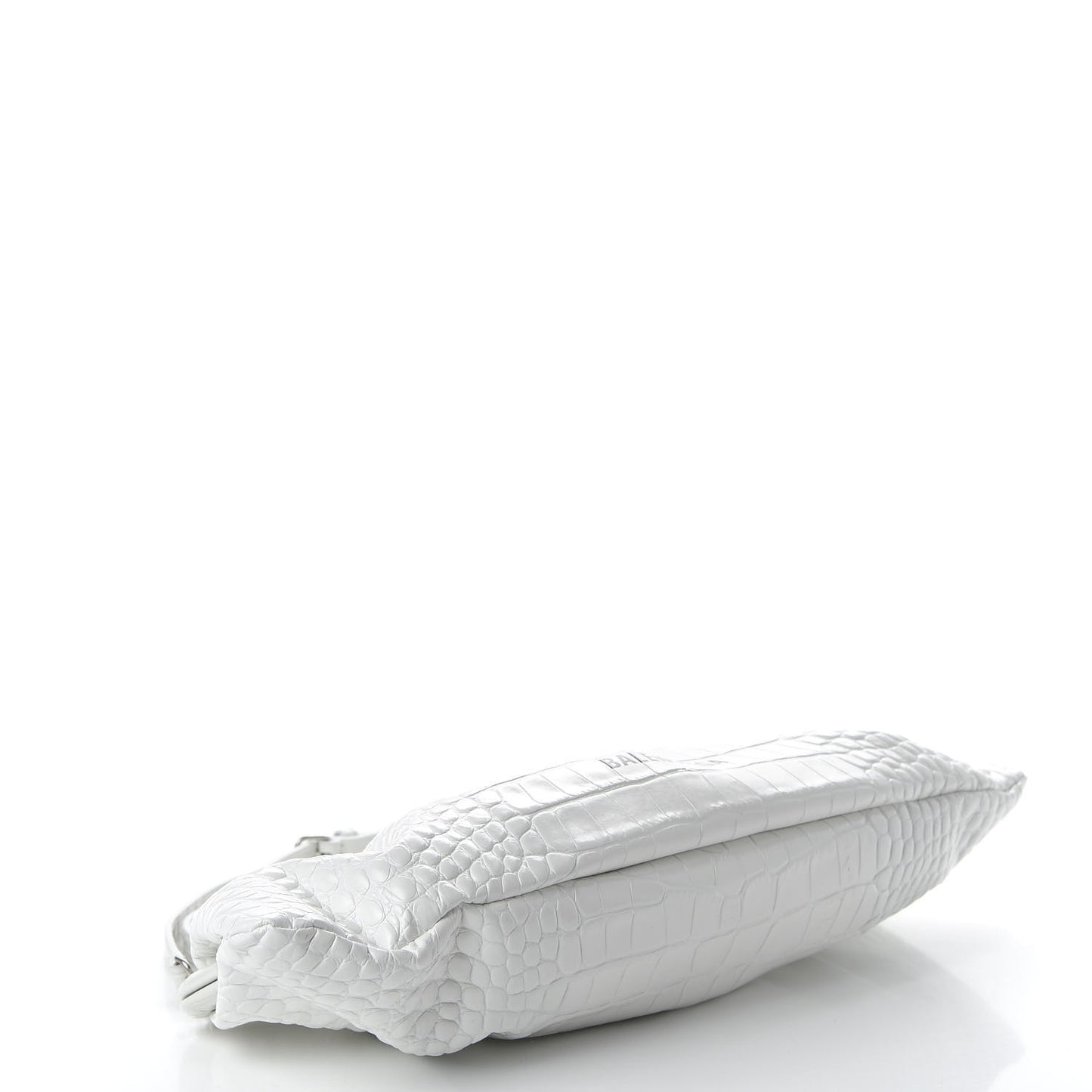 Shiny Supple Calfskin Logo Crocodile Embossed XL Cloud Clutch White
