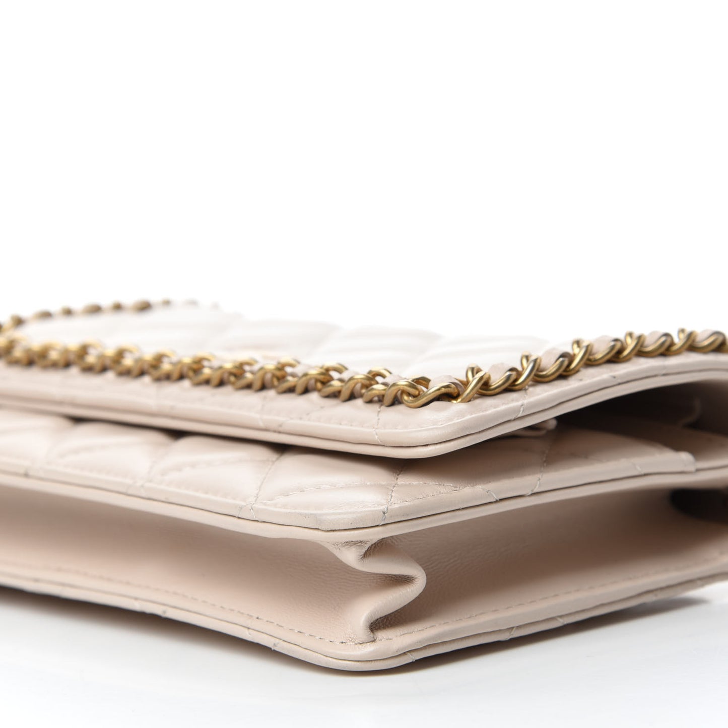 Lambskin Quilted Chain Around Wallet On Chain WOC Beige