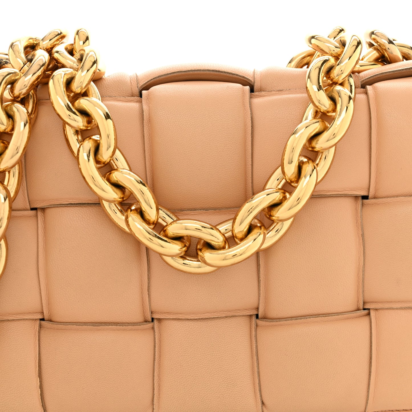 Lambskin Maxi Intreccio Padded Chain Cassette Crossbody Bag Almond