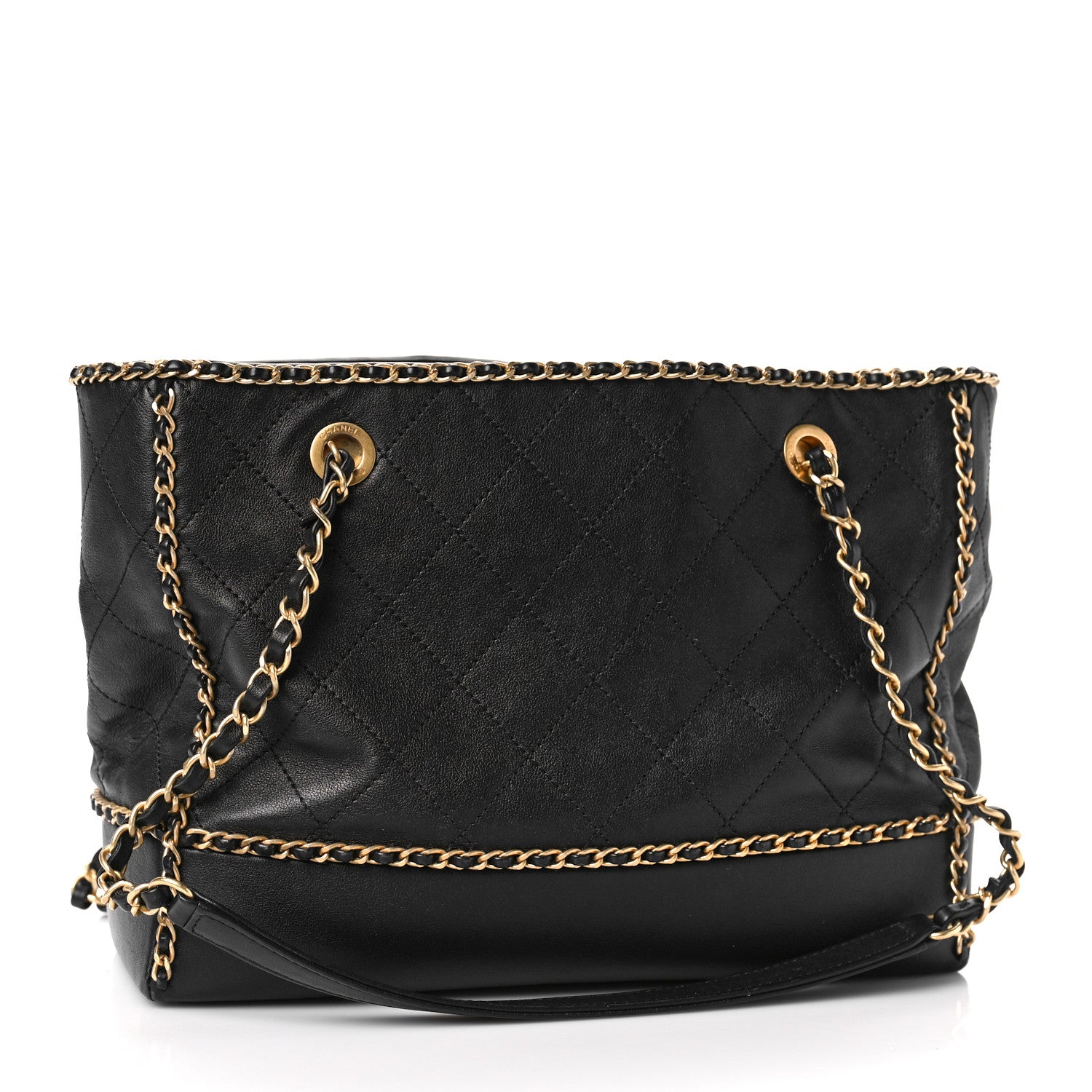 Chanel Calfskin Quilted Chain Lines Shopping Tote Black 3 of 10