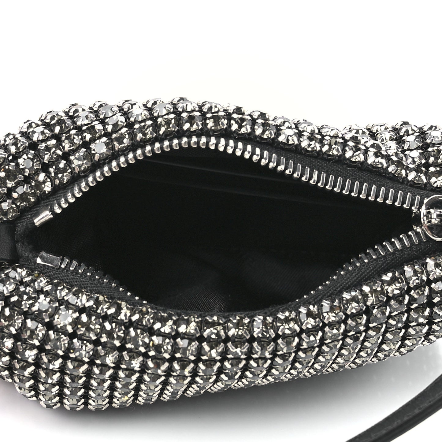 Mesh Crystal Rhinestone Mini Heiress Pouch Black Silver