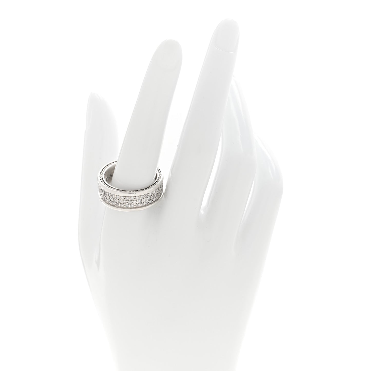 Sterling Silver Diamond Streamline Three-Row Band Ring 63 10.25