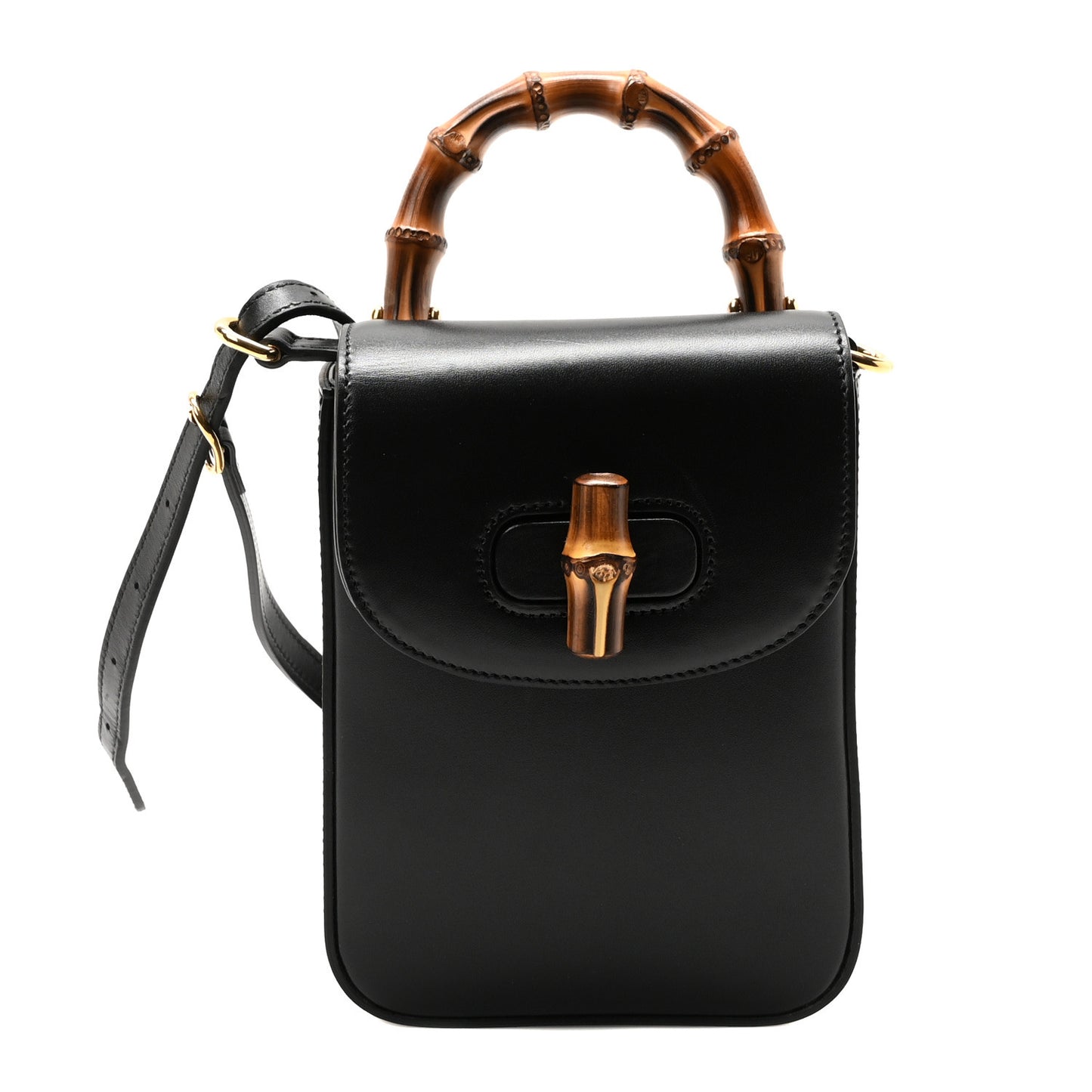 Calfskin Mini Bamboo Top Handle 3 Way Shoulder Bag Black