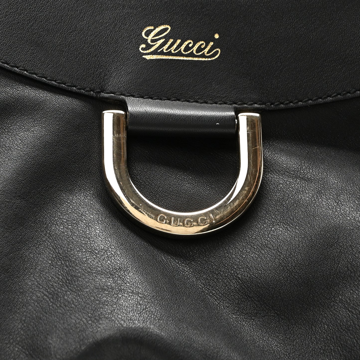 Calfskin Large D Gold Ring Hobo Black