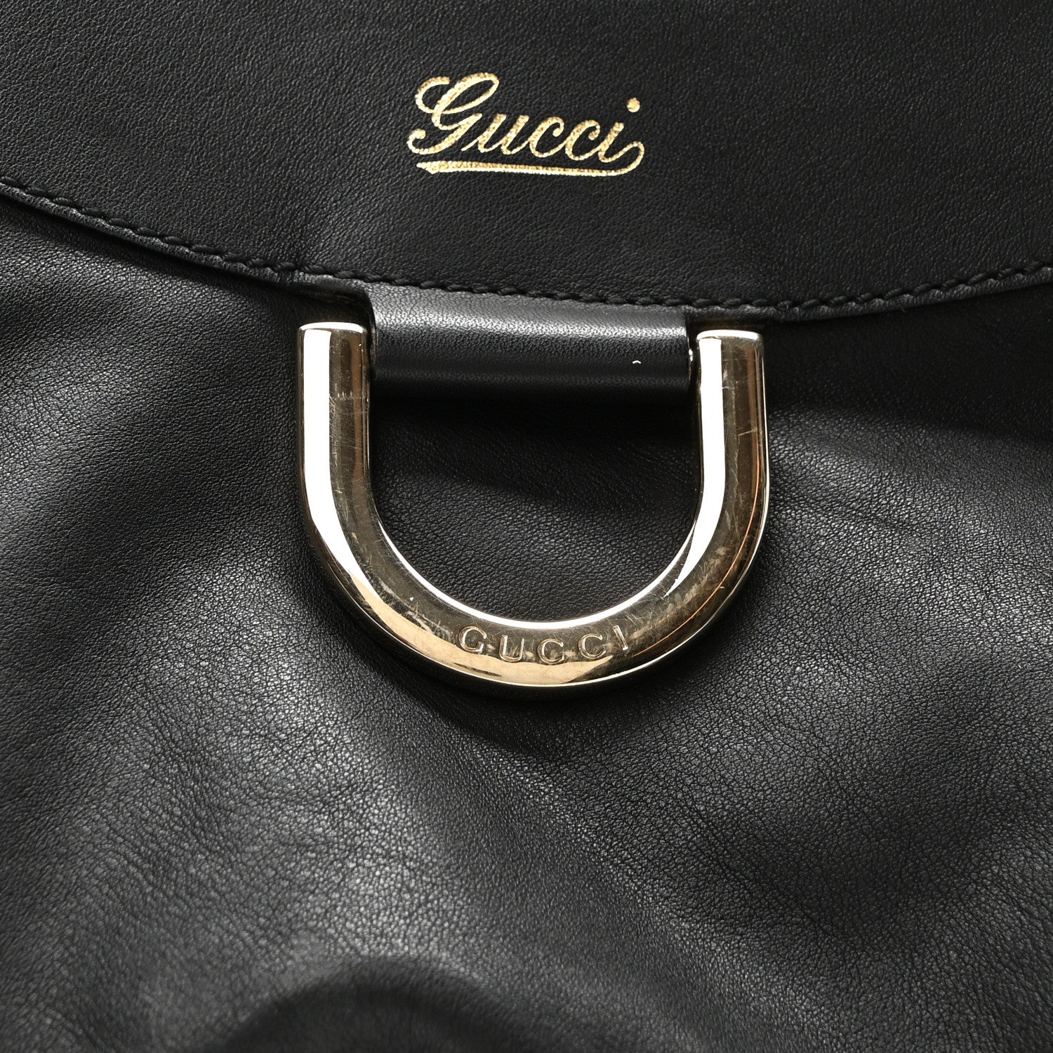Gucci Calfskin Large D Gold Ring Hobo Black 7 of 9