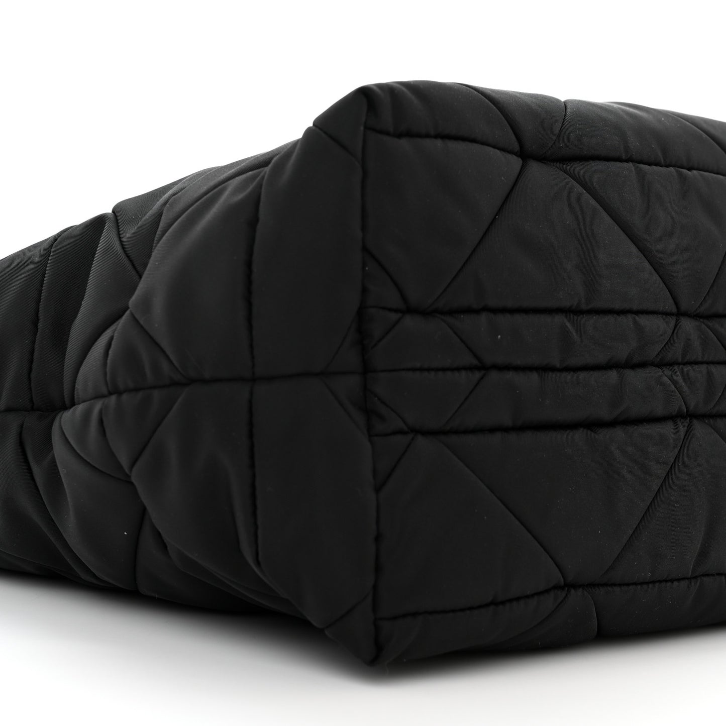Re-Nylon Nappa Triangle Quilted Padded Small Double Handled Zip Tote Black
