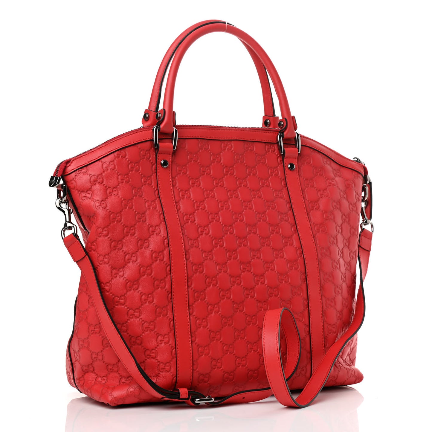 Guccissima Large GG Charm Convertible Dome Satchel Red