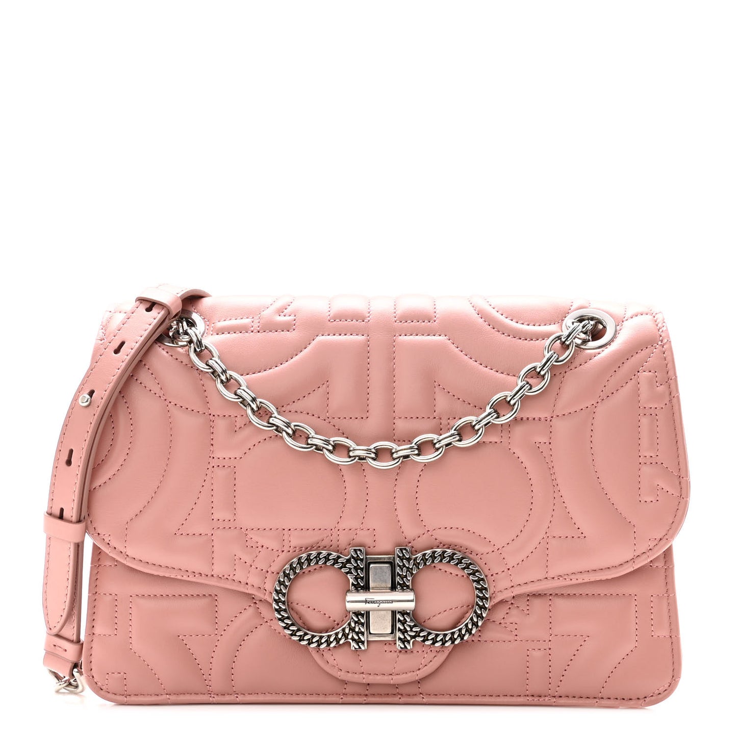 Calfskin Quilted Gancini Flap Bag Antique Rose