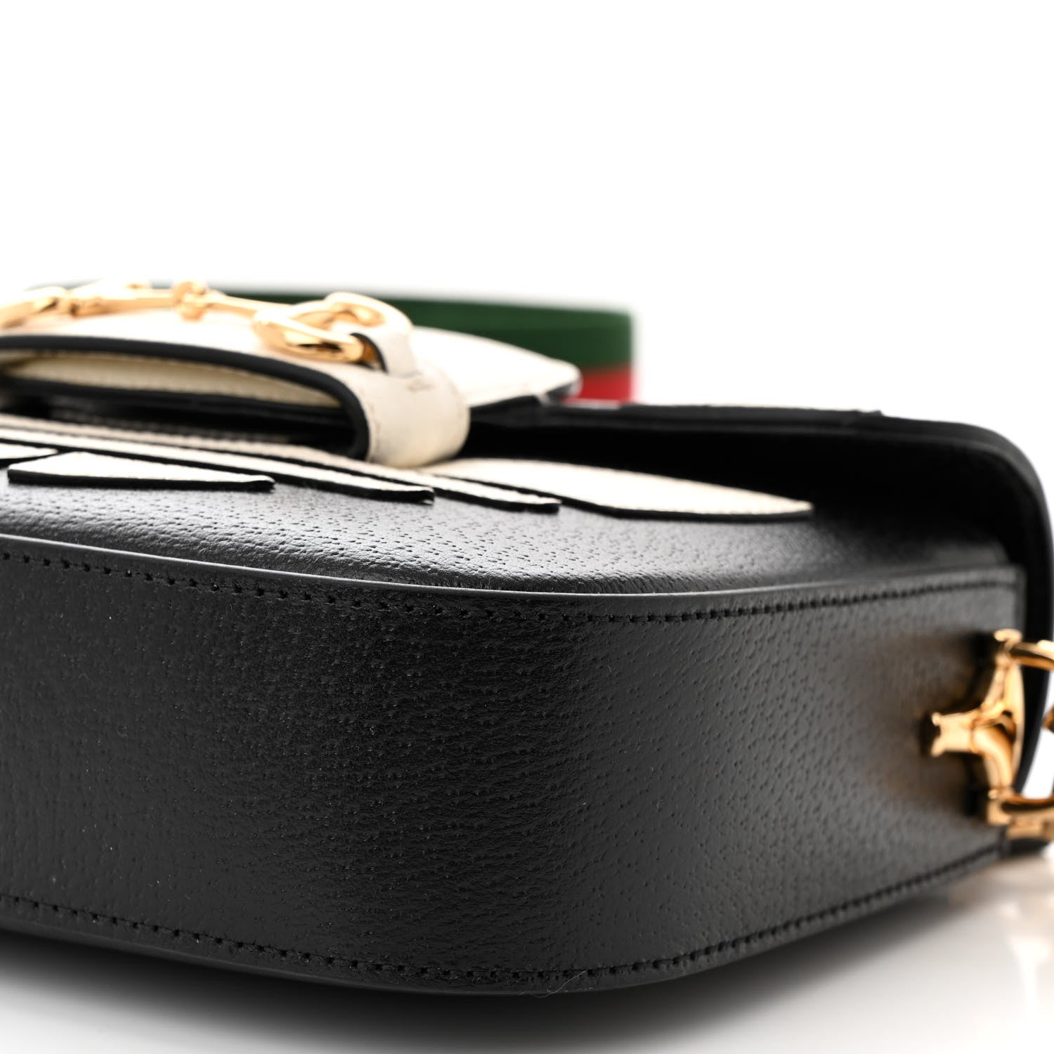 Gucci X ADIDAS Textured Dollar Calfskin Web Trefoil Mini Horsebit 1955 Shoulder Bag Black Off White 10 of 10