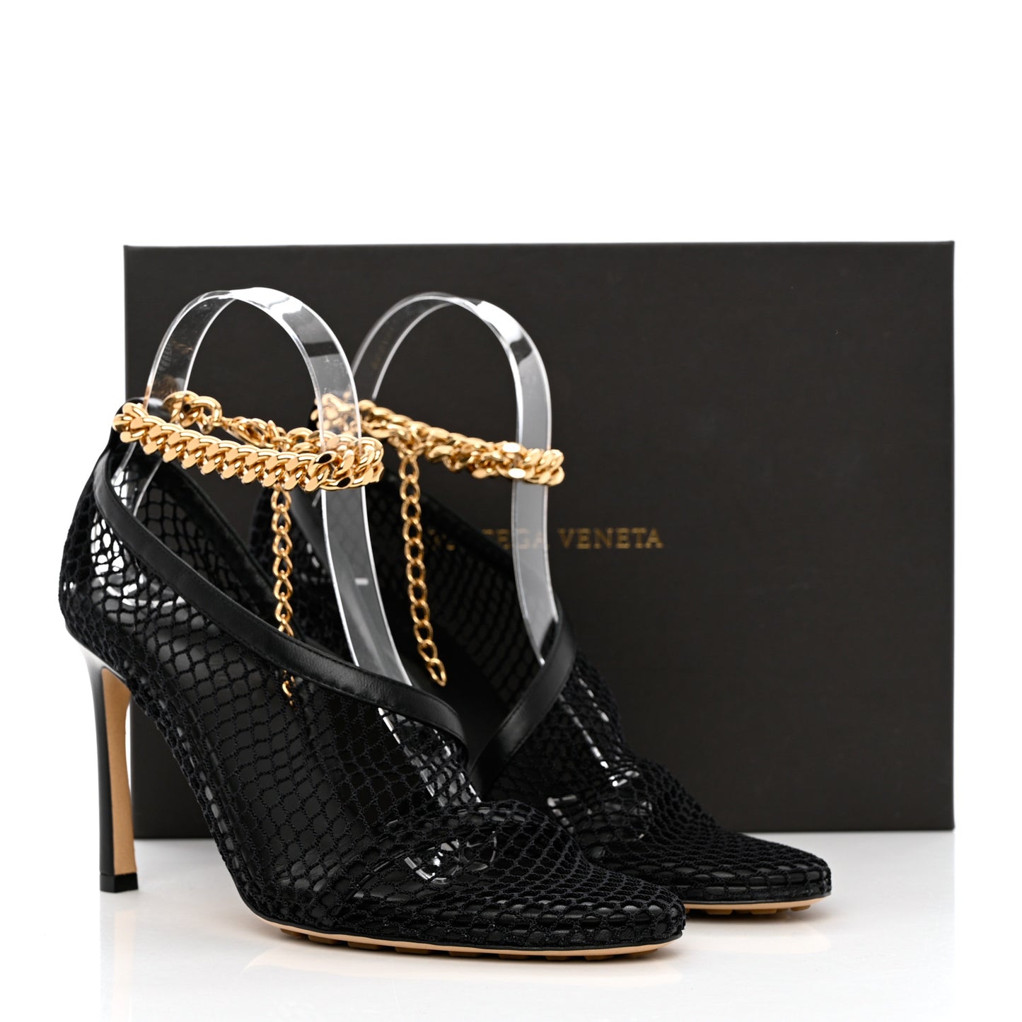 Mesh Nappa Chunky Chain Sandals 37 Black