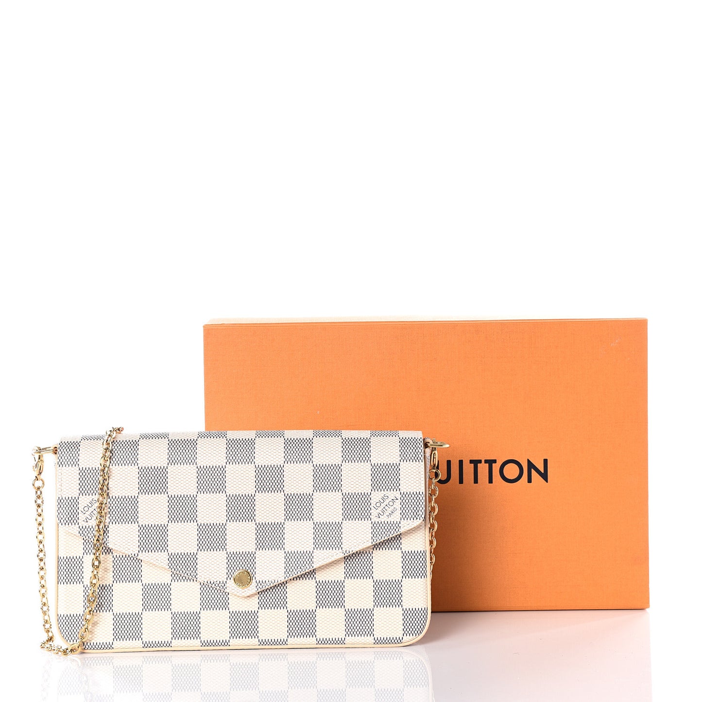 Damier Azur Pochette Felicie Chain Wallet Rose Ballerine