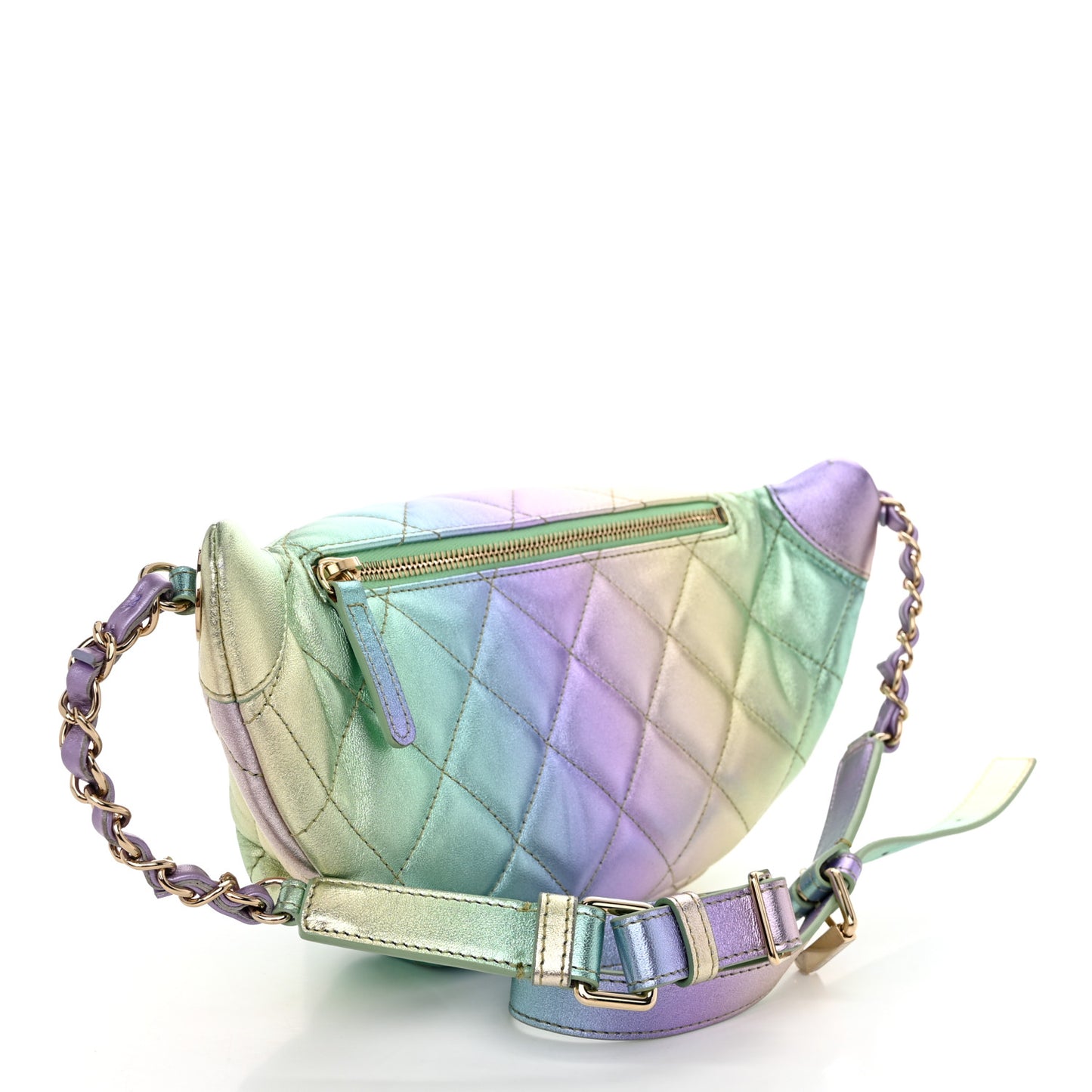 Gradient Metallic Lambskin Quilted Walking Mood Waist Bag Fanny Pack Pink Purple Green