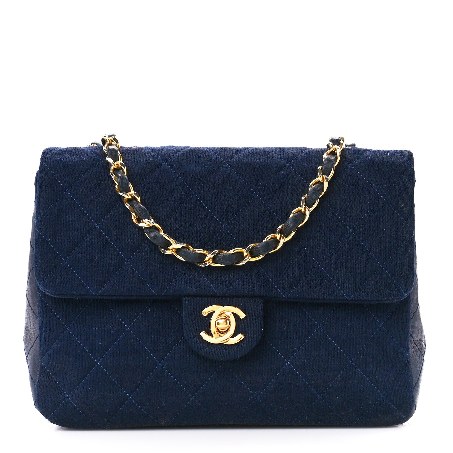 Jersey Lambskin Quilted Mini Square Flap Navy