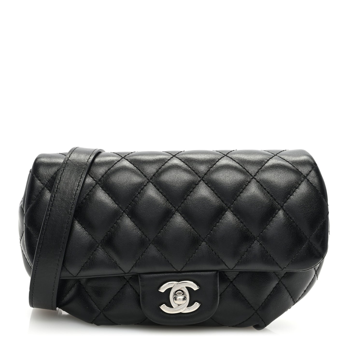 Calfskin Quilted CC Uniform Flap Belt Bag Black