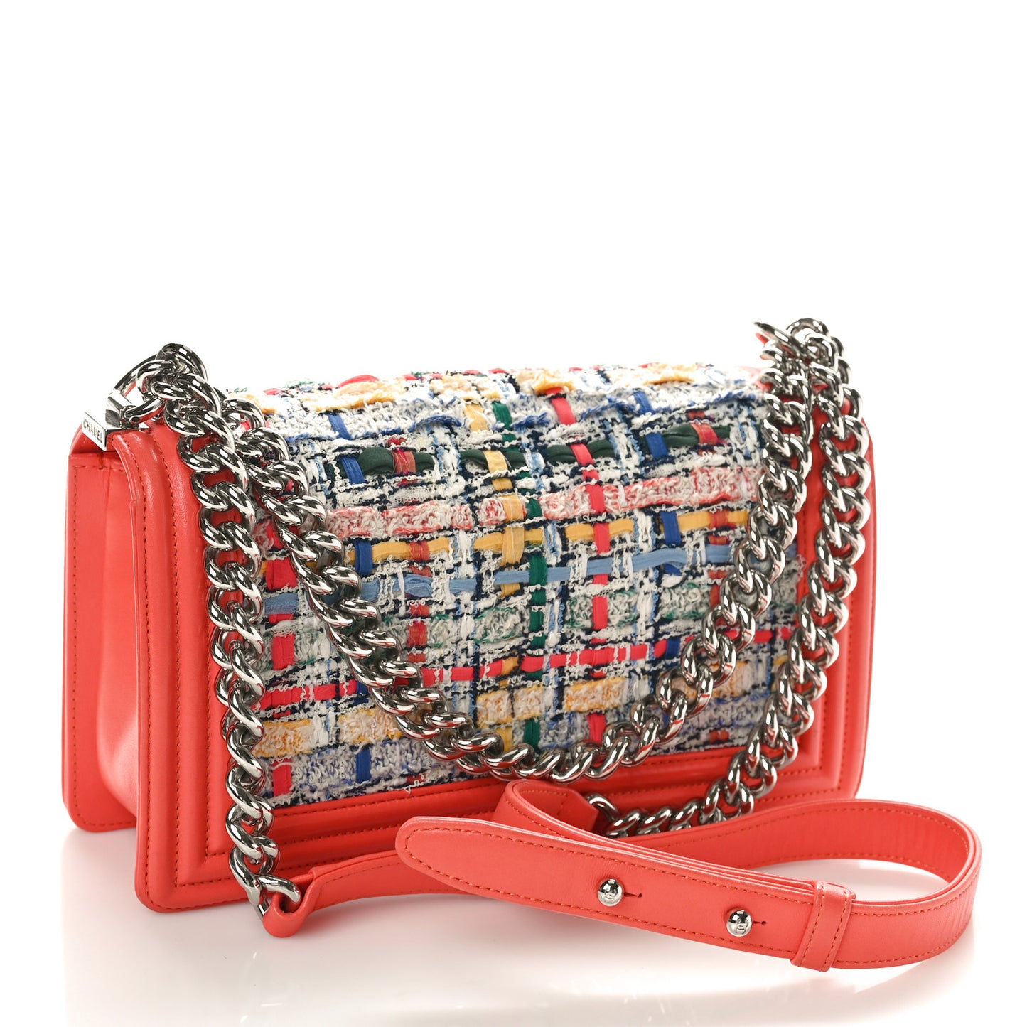 Lambskin Tweed Medium Boy Flap Coral