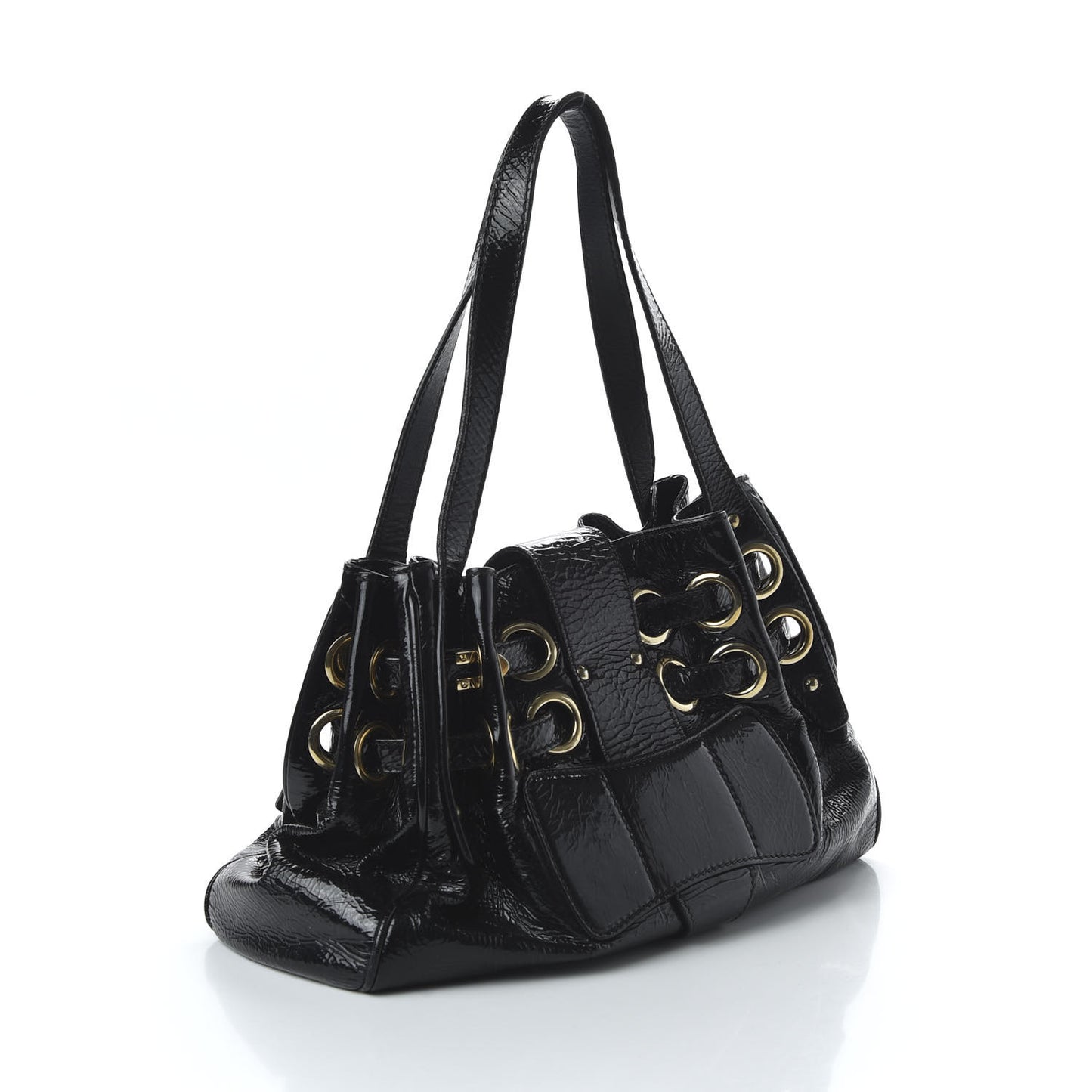 Crushed Patent Riki Bag Black