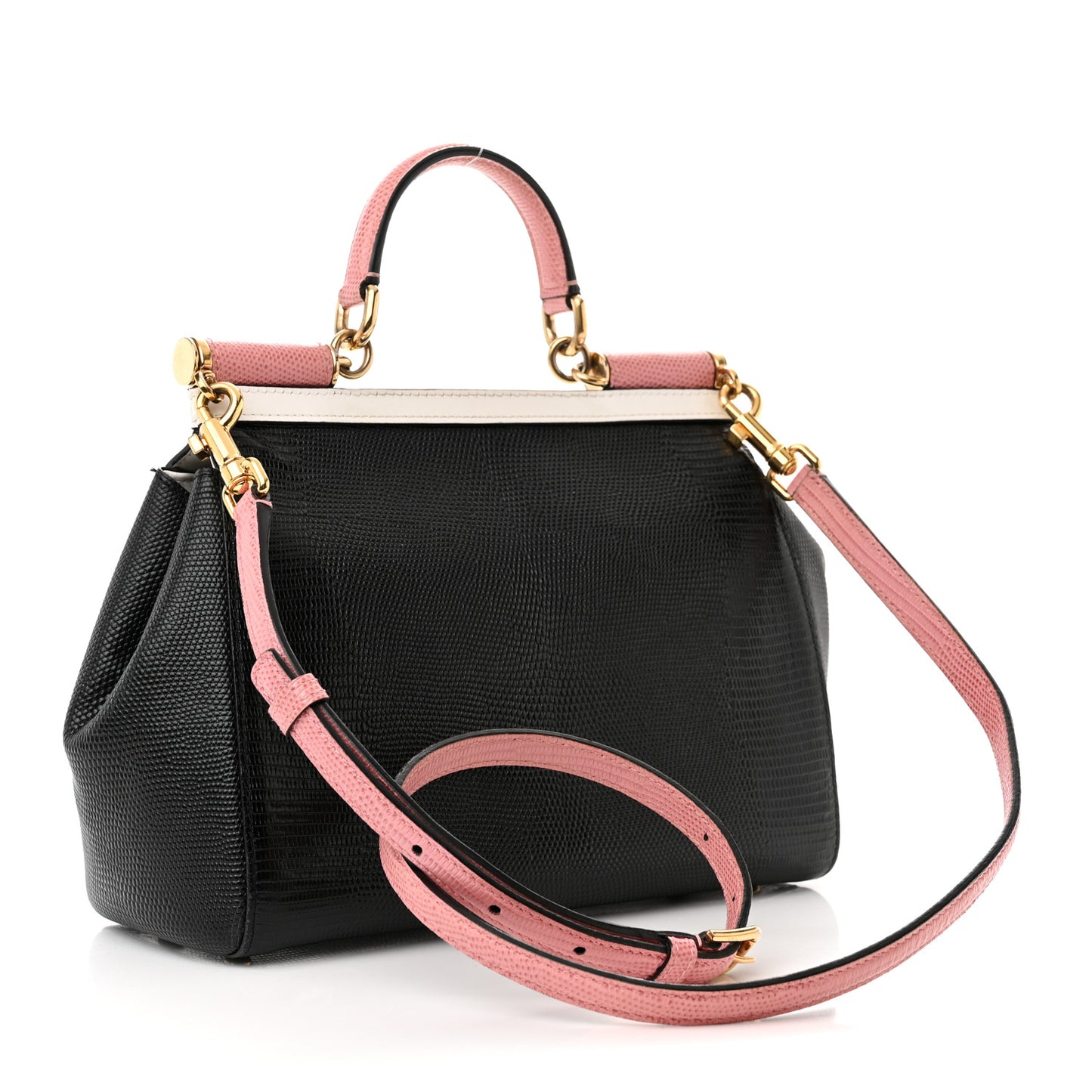 Stampa Iguana Crystal Medium Miss Sicily Satchel White Black Pink