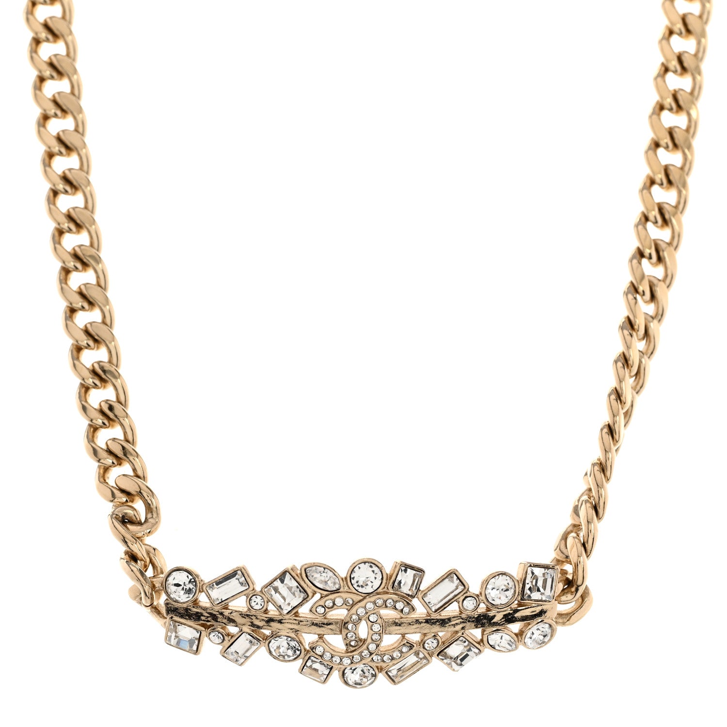 Chanel Crystal CC Link Choker Necklace Gold 1601604 – FASHIONPHILE