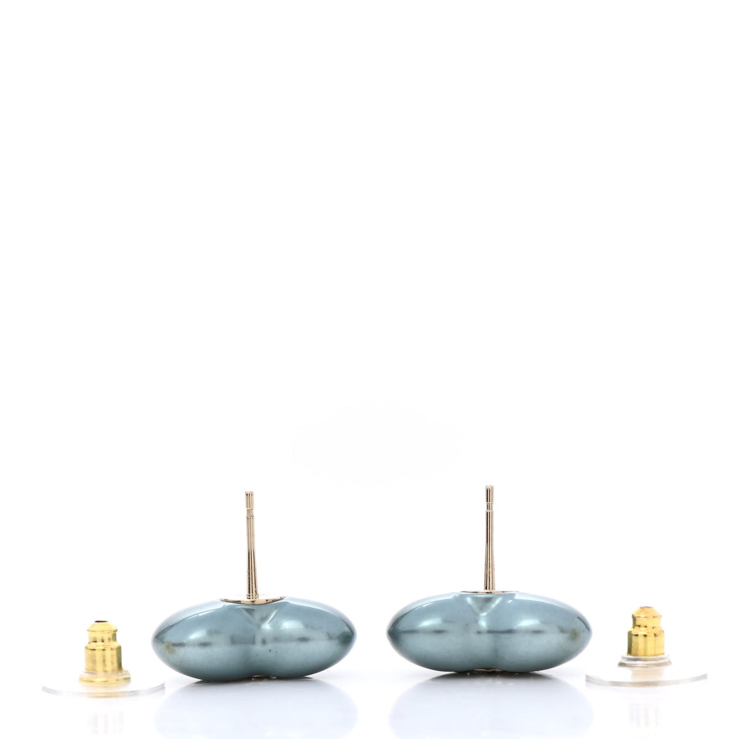 Pearl Crystal CC Heart Earrings Blue Gold