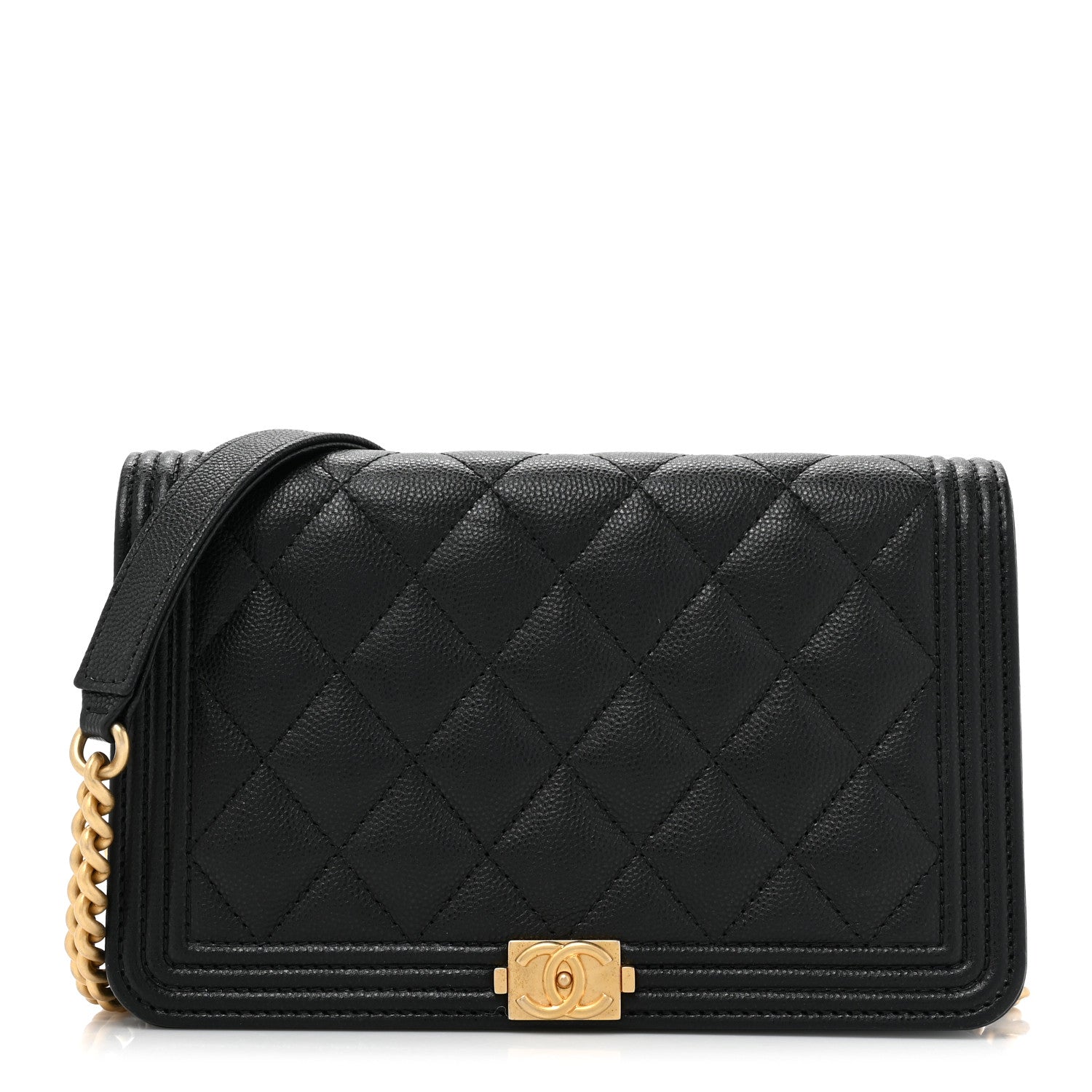 Chanel Caviar Quilted Boy Wallet On Chain WOC Black 1 of 12