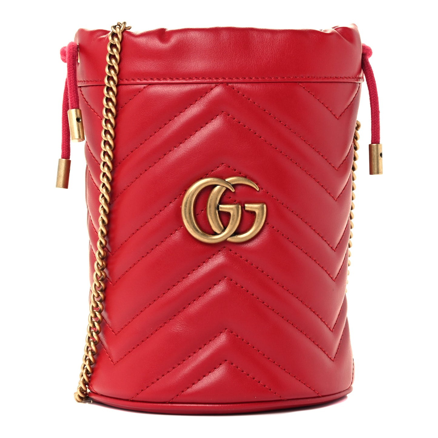 Calfskin Matelasse Mini GG Marmont 2.0 Bucket Bag Hibiscus Red