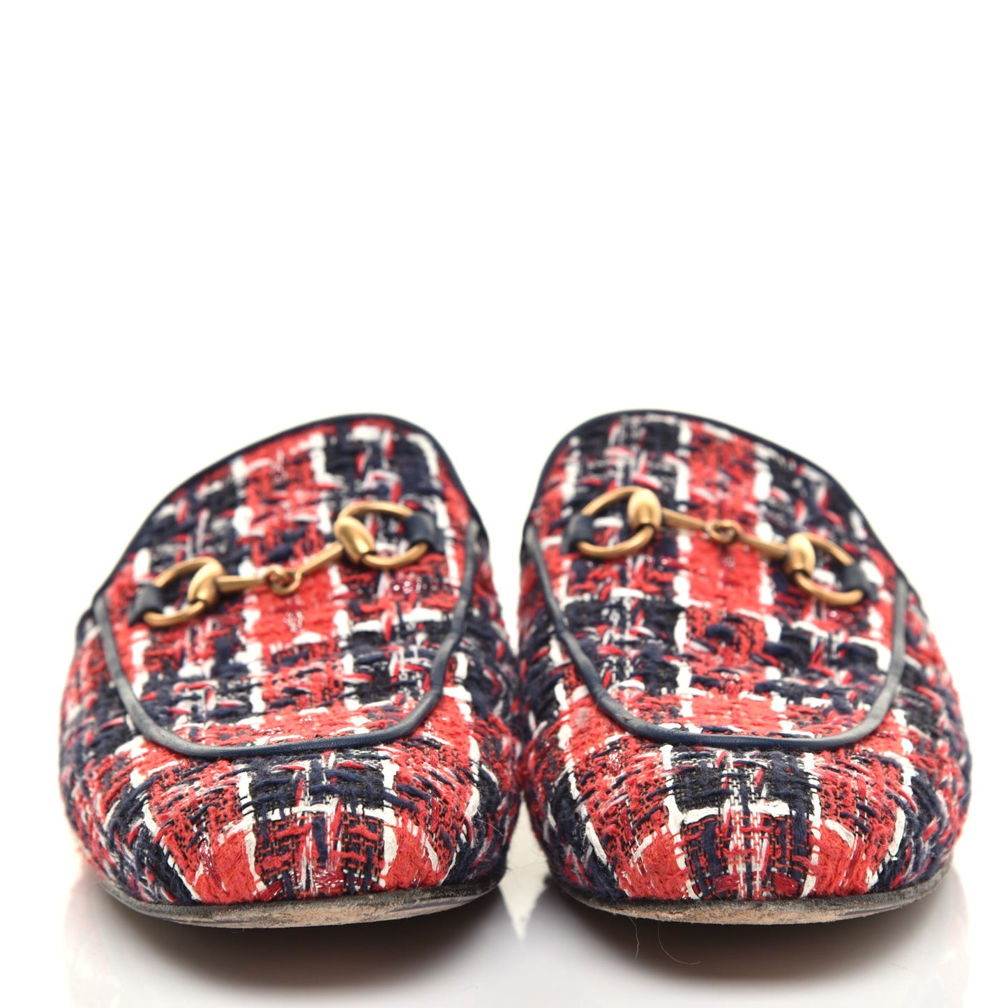 Tweed Check Womens Princetown Slippers 37 Hibiscus Red Royal Blue