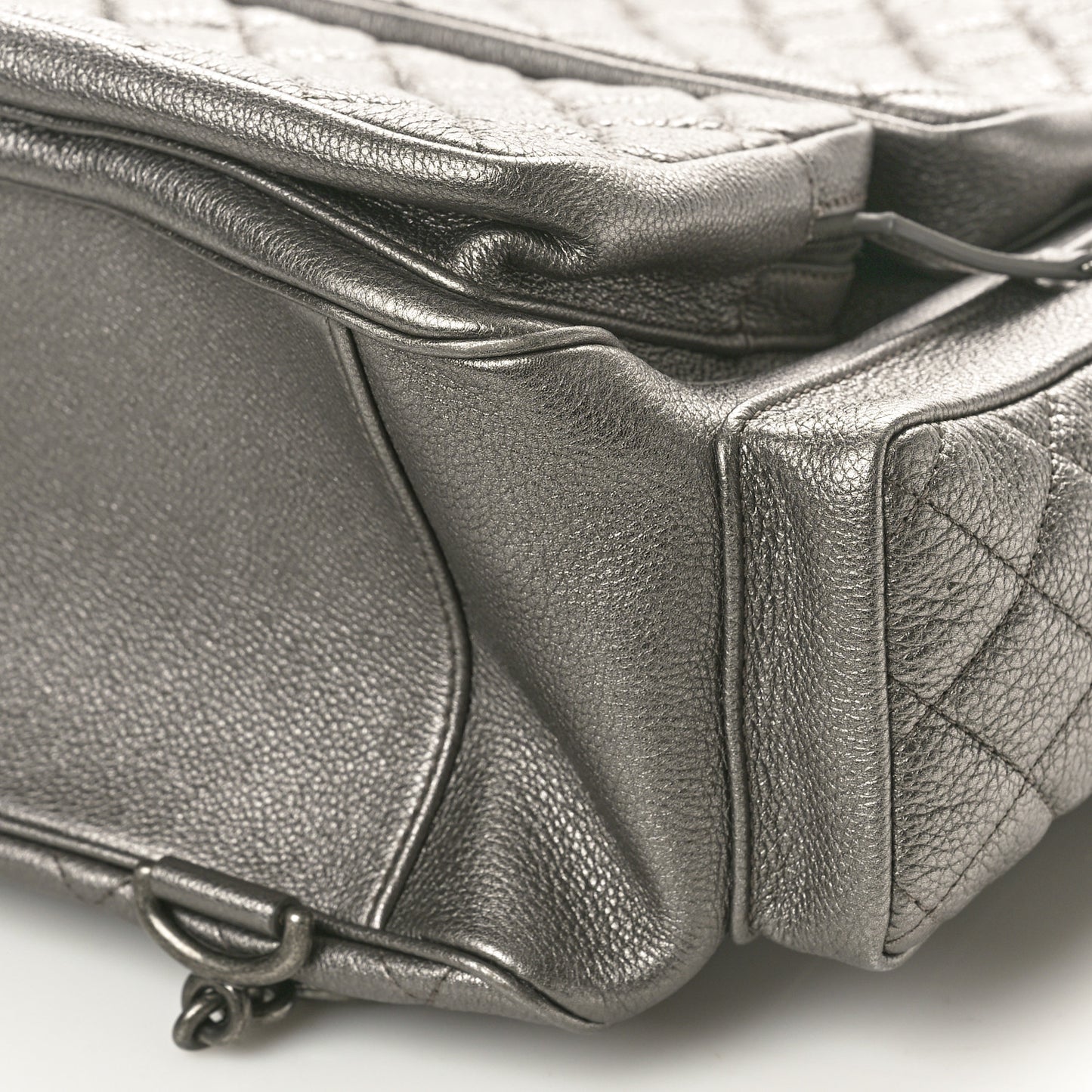Metallic Grained Calfskin Quilted Large Casual Rock Backpack Charcoal