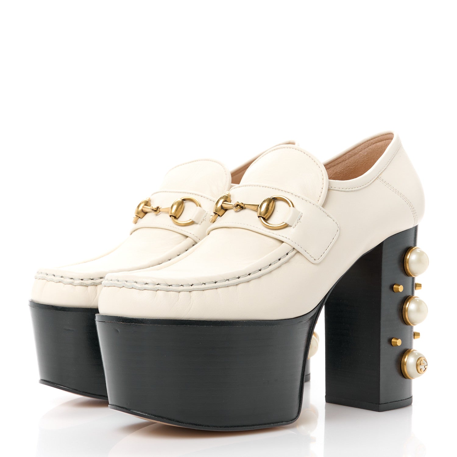 Gucci Malaga Kid Pearl Studded Vegas Platform Loafers 37 Mystic White 3 of 11