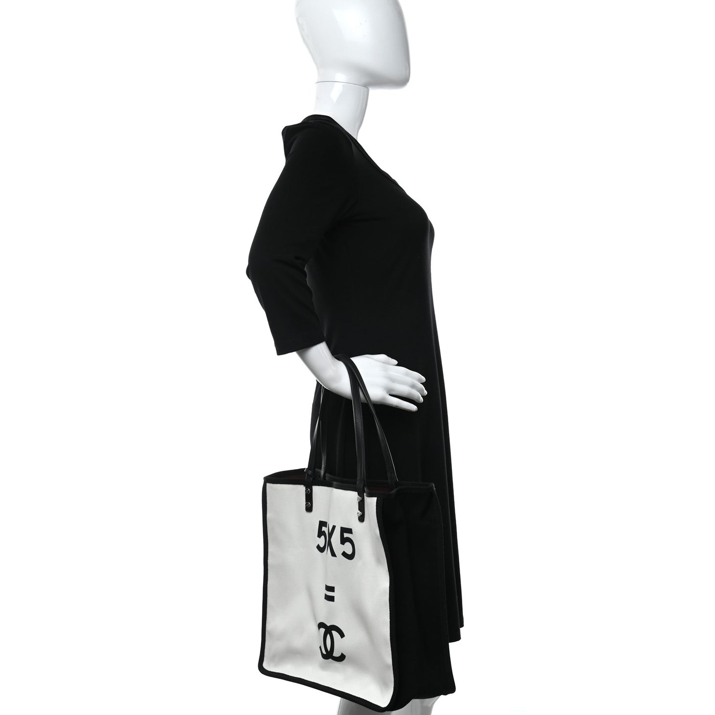 Canvas Calfskin Let's Demonstrate Small Tote White Black